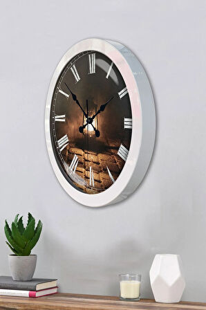 36 Cm Beyaz Metal Fener Duvar Saati