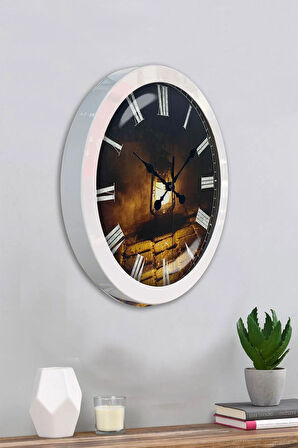 36 Cm Beyaz Metal Fener Duvar Saati