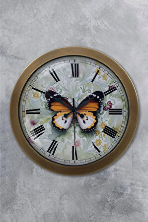 Hediyelik 36 Cm Eskitme Metal Kelebek Duvar Saati