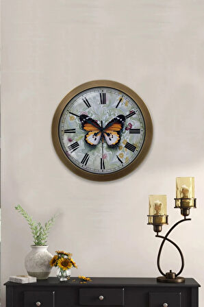 Hediyelik 36 Cm Eskitme Metal Kelebek Duvar Saati