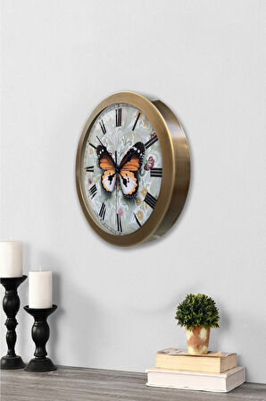Hediyelik 36 Cm Eskitme Metal Kelebek Duvar Saati