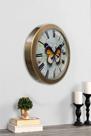 Hediyelik 36 Cm Eskitme Metal Kelebek Duvar Saati