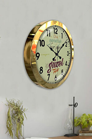 Hediyelik 36 Cm Gold Metal Hadisi Şerif Duvar Saati