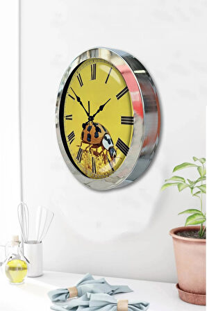 Hediyelik 36 cm Krom Metal Uğur Böceği Duvar Saati