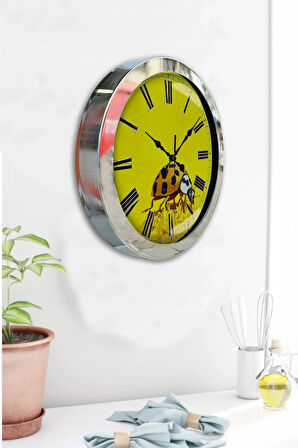 Hediyelik 36 cm Krom Metal Uğur Böceği Duvar Saati