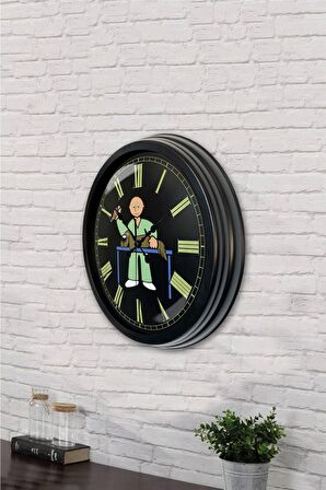 40 Cm Siyah Metal Veteriner Duvar Saati