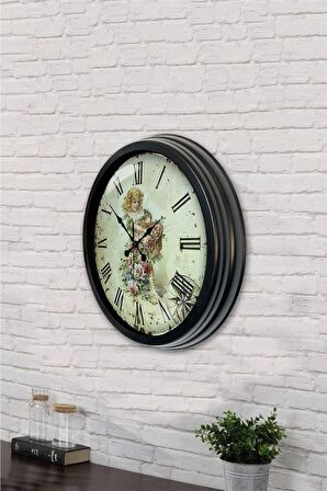 40 Cm Siyah Metal Zamani Duvar Saati