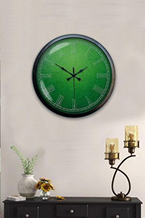 40 Cm Siyah Metal Yeşil Duvar Saati