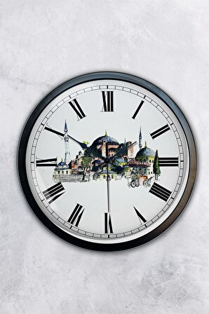 40 Cm Siyah Metal Yeni Cami Duvar Saati
