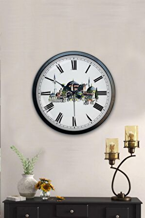 40 Cm Siyah Metal Yeni Cami Duvar Saati
