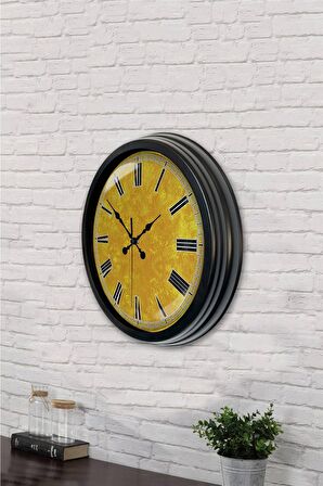 40 Cm Siyah Metal Yellow Duvar Saati