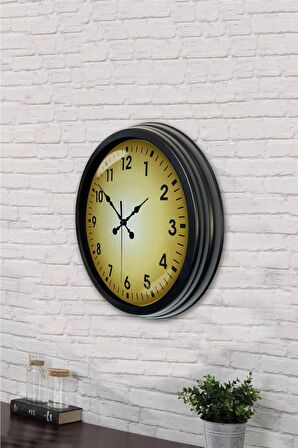 40 Cm Siyah Metal Yellow Duvar Saati
