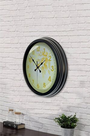 40 Cm Siyah Metal Yellow Duvar Saati