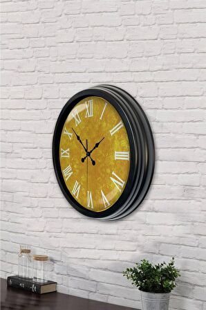 40 Cm Siyah Metal Yellow Duvar Saati