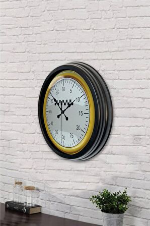 40 Cm Siyah Metal Yarış Duvar Saati