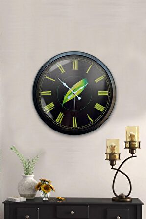 40 Cm Siyah Metal Yaprak Duvar Saati