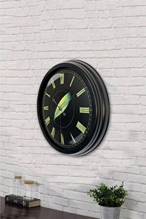 40 Cm Siyah Metal Yaprak Duvar Saati