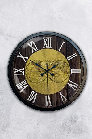 40 Cm Siyah Metal World Maps Duvar Saati