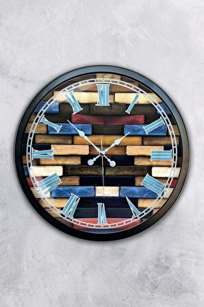 40 Cm Siyah Metal Wood Duvar Saati