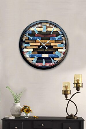40 Cm Siyah Metal Wood Duvar Saati