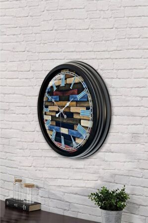 40 Cm Siyah Metal Wood Duvar Saati