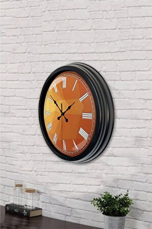 40 Cm Siyah Metal Turuncu Döşeme Duvar Saati
