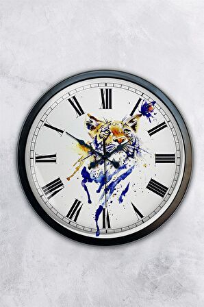 40 Cm Siyah Metal Vaşak Duvar Saati