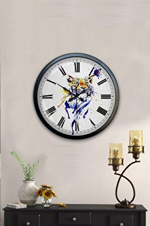 40 Cm Siyah Metal Vaşak Duvar Saati