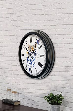 40 Cm Siyah Metal Vaşak Duvar Saati