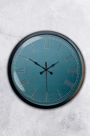 40 Cm Siyah Metal Turkuaz Duvar Saati