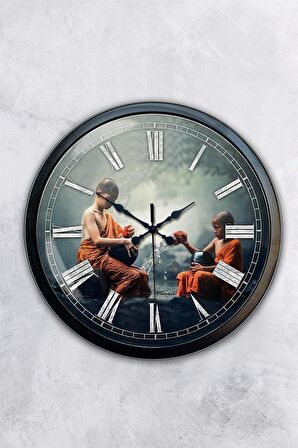 40 Cm Siyah Metal Uzakdoğu Duvar Saati