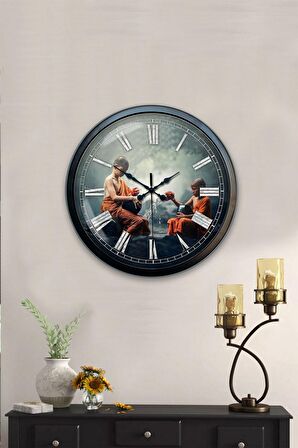 40 Cm Siyah Metal Uzakdoğu Duvar Saati