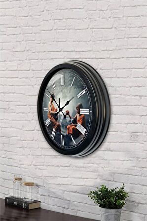 40 Cm Siyah Metal Uzakdoğu Duvar Saati