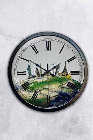 40 Cm Siyah Metal Uluslararası Duvar Saati