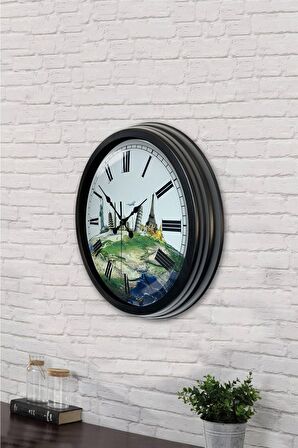 40 Cm Siyah Metal Uluslararası Duvar Saati
