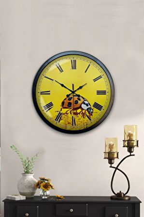 40 Cm Siyah Metal Uğur Böceği Duvar Saati