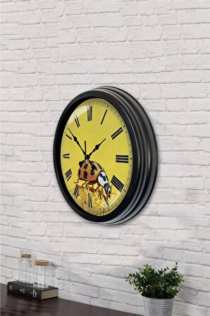 40 Cm Siyah Metal Uğur Böceği Duvar Saati