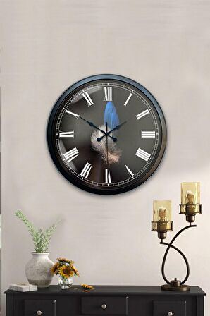 40 Cm Siyah Metal Tüy Duvar Saati