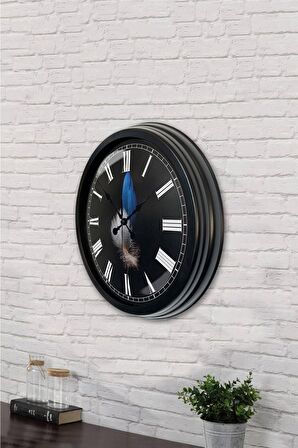40 Cm Siyah Metal Tüy Duvar Saati