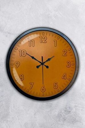 40 Cm Siyah Metal Turuncu Duvar Saati