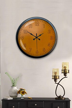 40 Cm Siyah Metal Turuncu Duvar Saati