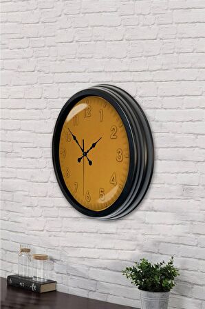 40 Cm Siyah Metal Turuncu Duvar Saati