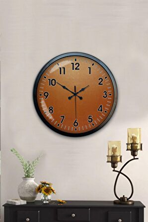 40 Cm Siyah Metal Turuncu Duvar Saati