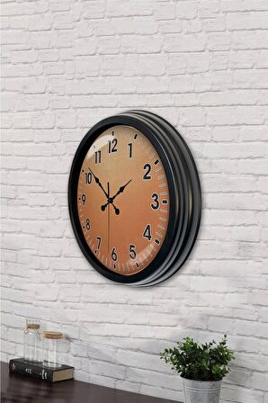 40 Cm Siyah Metal Turuncu Duvar Saati