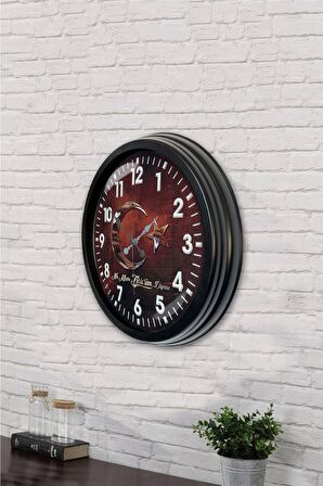 40 Cm Siyah Metal Türkiyem Duvar Saati