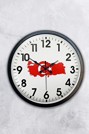 40 Cm Siyah Metal Türkiye Harita Duvar Saati