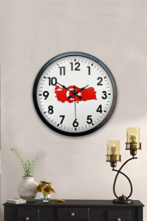 40 Cm Siyah Metal Türkiye Harita Duvar Saati