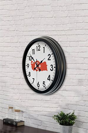 40 Cm Siyah Metal Türkiye Harita Duvar Saati