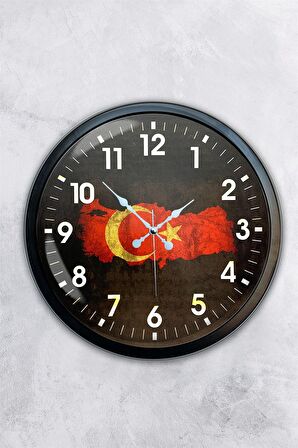 40 Cm Siyah Metal Türkiye Duvar Saati