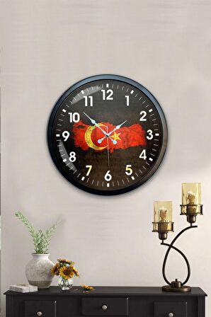 40 Cm Siyah Metal Türkiye Duvar Saati